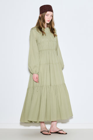 Ruched Tie Long Sleeve Dress Pistachio