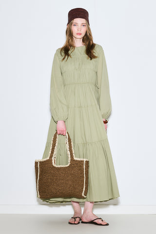 Ruched Tie Long Sleeve Dress Pistachio
