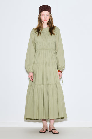 Ruched Tie Long Sleeve Dress Pistachio