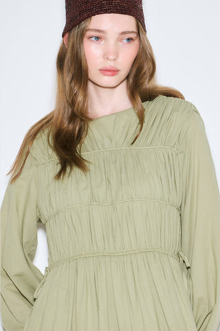 Ruched Tie Long Sleeve Dress Pistachio