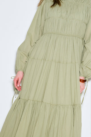 Ruched Tie Long Sleeve Dress Pistachio
