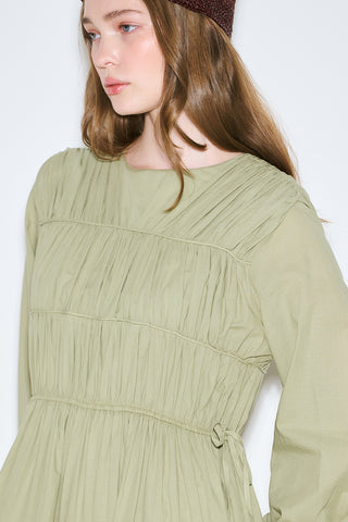 Ruched Tie Long Sleeve Dress Pistachio