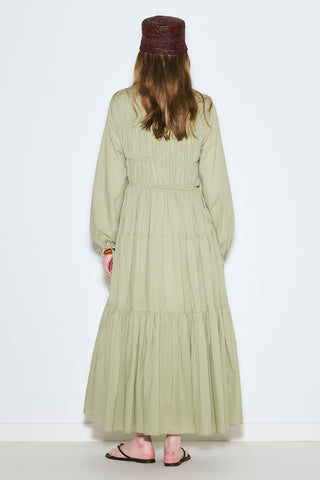 Ruched Tie Long Sleeve Dress Pistachio