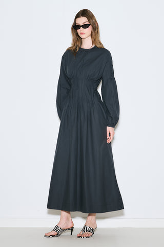 Pleated Waist Dress Navy Blue