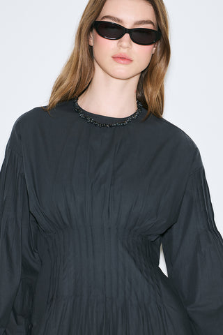 Pleated Waist Dress Navy Blue