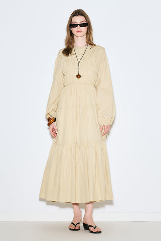 Ruched Tie Long Sleeve Dress Pastel Yellow