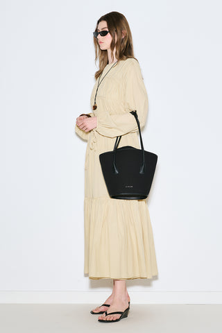 Ruched Tie Long Sleeve Dress Pastel Yellow