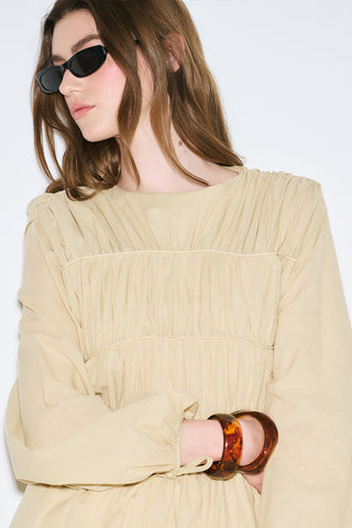 Ruched Tie Long Sleeve Dress Pastel Yellow
