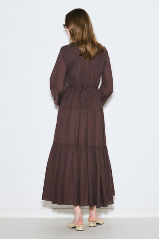 Ruched Tie Long Sleeve Dress Brown