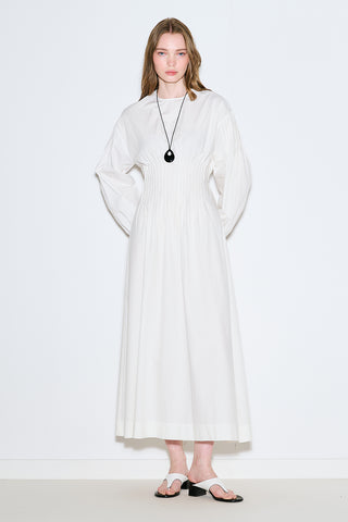 Pleated Waist Dress Ecru