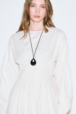 Pleated Waist Dress Ecru
