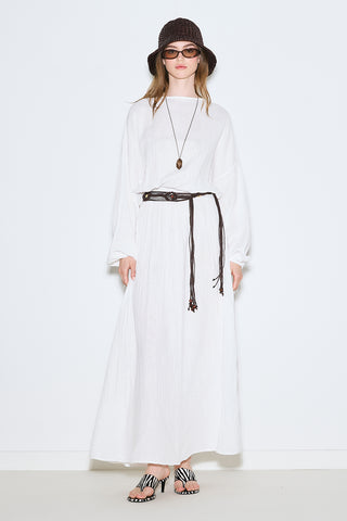 Muslin Gathered Waist Dress Ecru