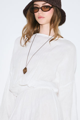 Muslin Gathered Waist Dress Ecru