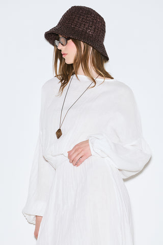 Muslin Gathered Waist Dress Ecru