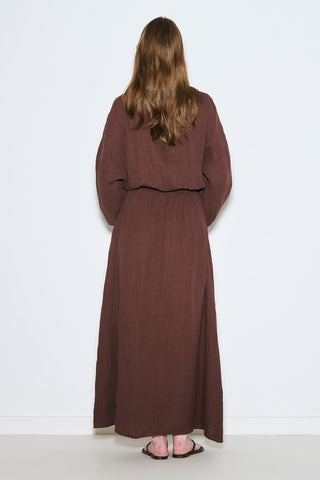 Muslin Gathered Waist Dress Brown