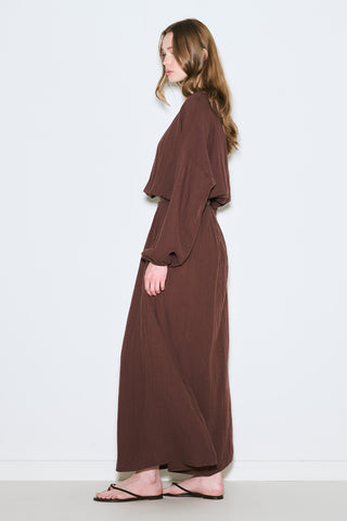 Muslin Gathered Waist Dress Brown