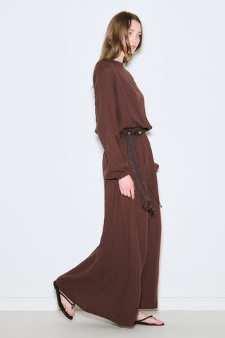 Muslin Gathered Waist Dress Brown