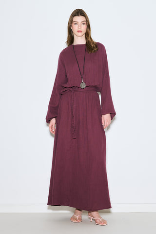 Muslin Gathered Waist Dress Damson