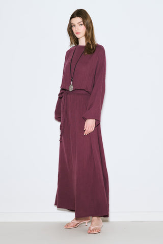 Muslin Gathered Waist Dress Damson