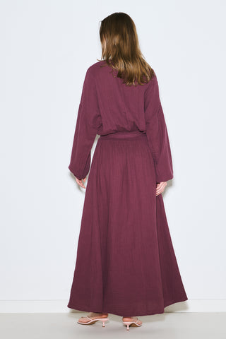 Muslin Gathered Waist Dress Damson