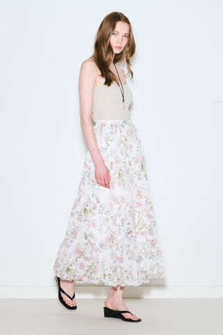 Ruched Chiffon Maxi Skirt Garden