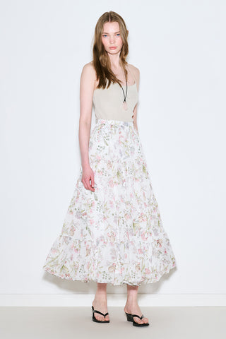 Ruched Chiffon Maxi Skirt Garden