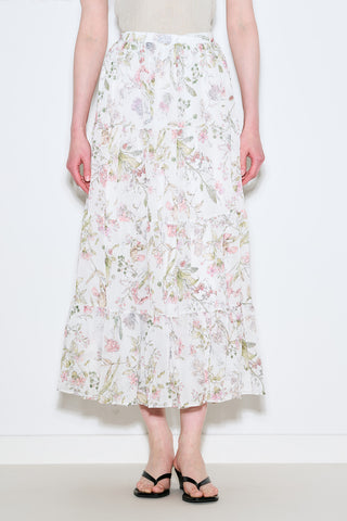 Ruched Chiffon Maxi Skirt Garden