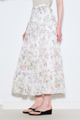 Ruched Chiffon Maxi Skirt Garden