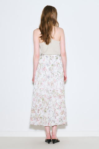Ruched Chiffon Maxi Skirt Garden