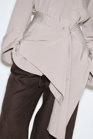 Belt Detail Striped Shirt Grey