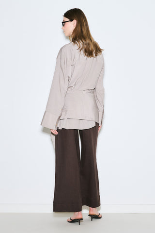 Belt Detail Striped Shirt Grey