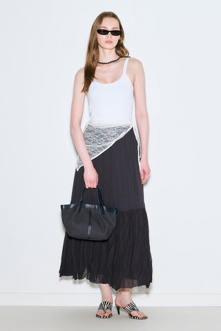 Crushed Pleated Maxi Skirt Navy Blue