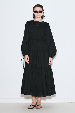 Ruched Tie Long Sleeve Dress Black