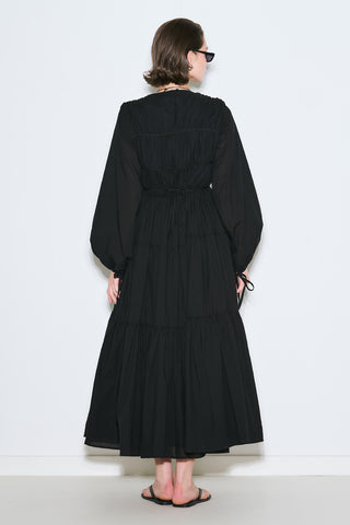 Ruched Tie Long Sleeve Dress Black