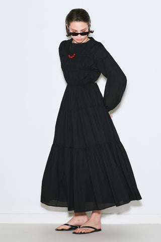 Ruched Tie Long Sleeve Dress Black