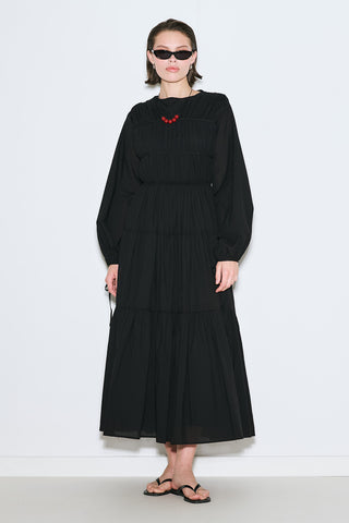 Ruched Tie Long Sleeve Dress Black