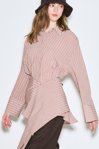 Belt Detail Striped Shirt Dusty Rose