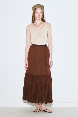 Crushed Pleated Maxi Skirt Brown