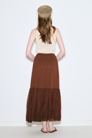 Crushed Pleated Maxi Skirt Brown