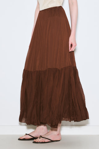 Crushed Pleated Maxi Skirt Brown
