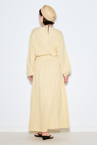 Muslin Gathered Waist Dress Yellow
