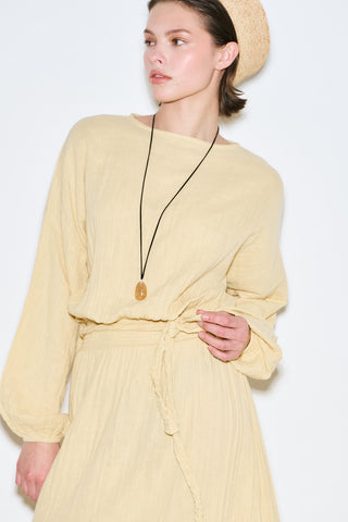 Muslin Gathered Waist Dress Yellow