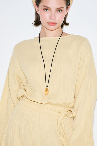 Muslin Gathered Waist Dress Yellow