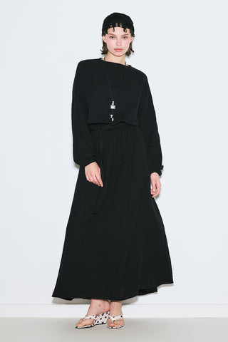 Muslin Gathered Waist Dress Black
