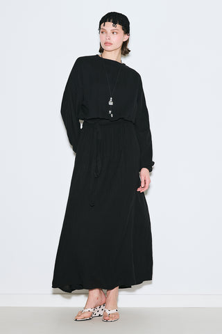 Muslin Gathered Waist Dress Black