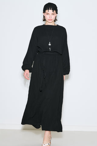 Muslin Gathered Waist Dress Black