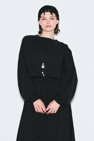 Muslin Gathered Waist Dress Black