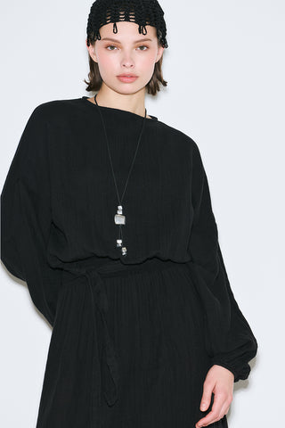 Muslin Gathered Waist Dress Black