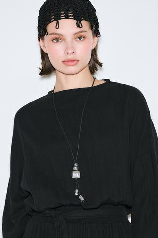 Muslin Gathered Waist Dress Black