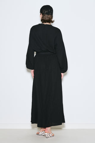 Muslin Gathered Waist Dress Black